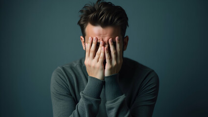 Flat Unhappy man experiencing depression loneliness and anxiety representing mental health struggles and seeking psychological care. concept as Unhappy man experiencing depression loneliness and anxie