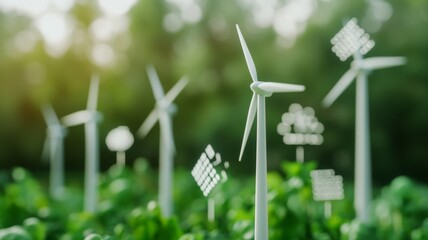 Green Energy Integration, a vivid illustration of sustainable power engineering featuring wind turbines, solar panels, and eco-friendly technology symbols promoting renewable energy solutions