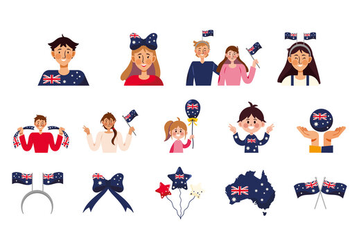 Colorful Patriotic Australian National Celebration Icons Set