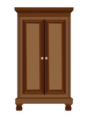 Wooden wardrobe vector illustration in brown color with double doors and small handles