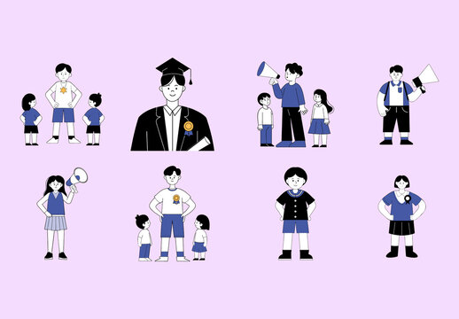 Colorful Confident Student Leadership Illustration Set