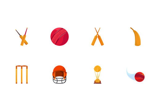 Red and Yellow Cricket Sport Equipment Illustration Set