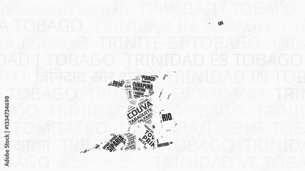 Poster trinidad and tobago intro animation. country with regions illustration video. background with countr