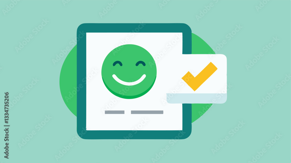 Poster scan success indicator a closeup illustration of a touch screen showing a smiling face along with th