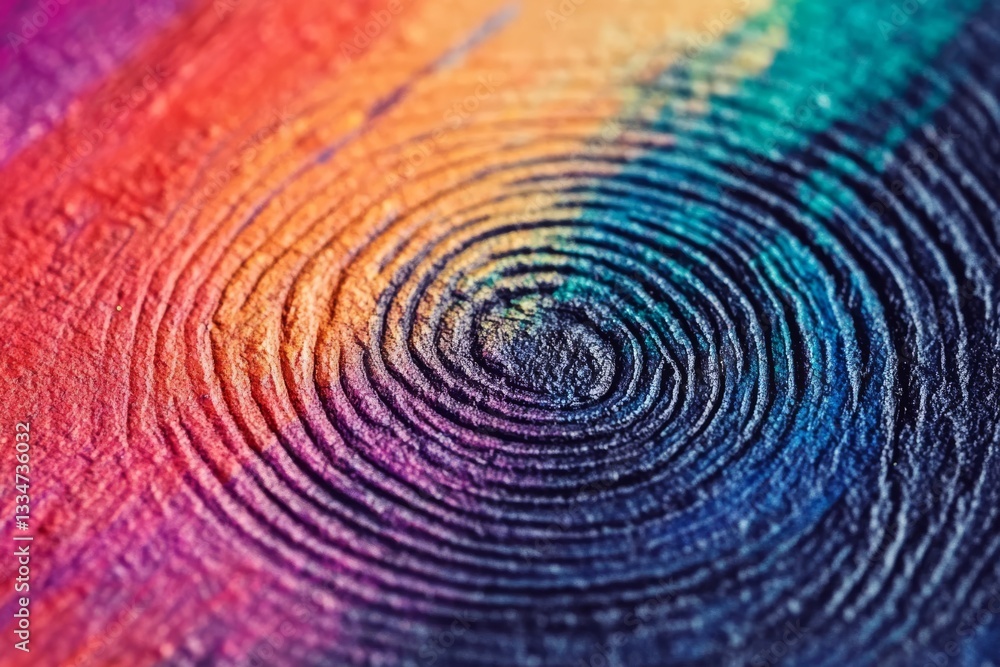 Poster multicolored human fingerprint close up on black background flat lay composition with clean lines