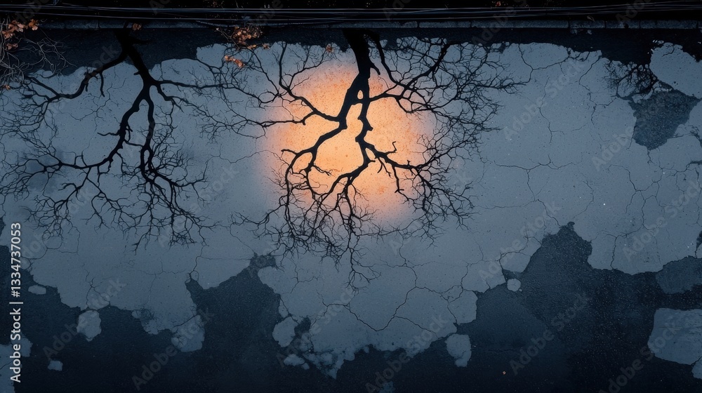 Poster reflections of a tree in a puddle