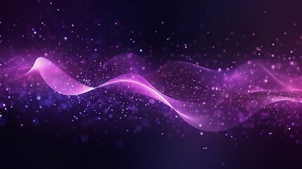 Obraz premium Ethereal purple light waves flow gracefully across a dark expanse, scattered with luminous bokeh orbs, resembling a cosmos of digital elegance.