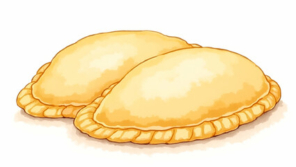 Watercolor Clipart of Flat Empanadas: Vibrant Hispanic Pastry Illustrations with Crisp Outlines and Golden Brown Color on White Background for Creative Projects