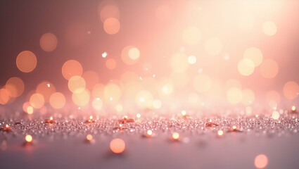 Soft Glittering Rose Gold and Silver Lights: A Pastel Themed Abstract Background for Elegant and Festive Visuals with Defocused Elements and Empty Space on the Left Side in Photo Stock Concept