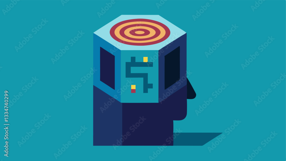 Poster mind maze a maze shaped like a game console where a person looks confused and lost inside symbolizin