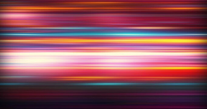 Abstract animation of vibrant multicolored lights and particles leaving visible trails moving in speed. Glowing neon lines seamless looping animation. Data streaming through speed lights fiber optics.