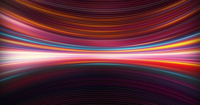 Abstract animation of vibrant multicolored lights and particles leaving visible trails in Circle Motion. Glowing neon lines seamless looping animation. Data streaming through speed lights fiber optics