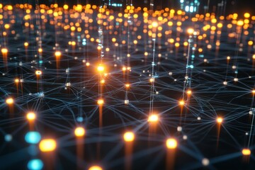 Fototapeta premium Abstract representation of interconnected nodes glowing in a dark space
