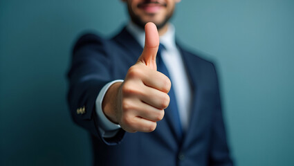 Flat Businessman Giving Thumbs Up with Virtual Tick Mark: A Cute Vector Illustration Symbolizing Approval, Quality Assurance, and Guarantee in a Smart Business Tone