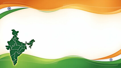 Detailed India Map Framed by Vibrant Tricolor Flags: Celebrate National Pride with Independence Day Messages in a Unique Photo Stock Concept with Empty Space