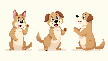 Fototapeta premium Dog character in different animal emotions facial expression flat vector illustration illustrating pet emotions and playful design in cartoon style. concept as Dog character showing different animal e