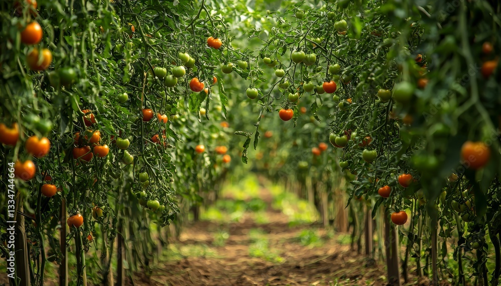 Poster photograph of unique tomato trees in a landscape setting with a clear aspect ratio