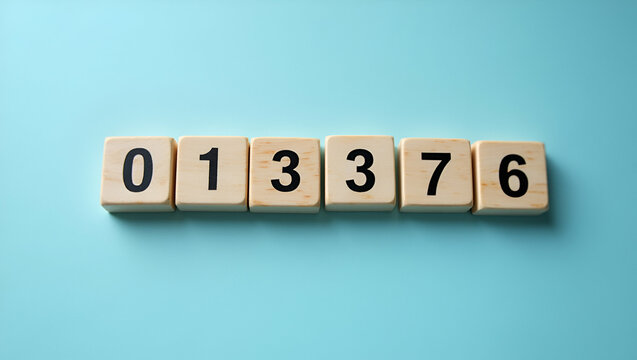 Creative Flat Vector Illustration of a Wooden Percentage Sign with Empty Cubes on a Blue Background - Perfect for Data Finance and Statistical Concepts with Customizable Text Space