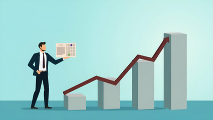 Flat development growth concept businessman plan increase positive indicators business growth concept as A businessman reviews performance charts strategizing methods for sustainable growth and positi