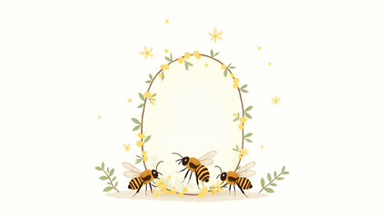 Obraz premium Charming Watercolor Illustration of a Bee Inspecting a Hive Frame - Hand Drawn Nursery Art Clipart for Kids' Rooms - Cute Flat Vector Design on White Background