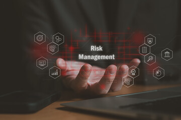 close up with hand of business person identify danger risk with AI among normal incident. Risk management concept for business and personal planning for risk mitigation with information and decision