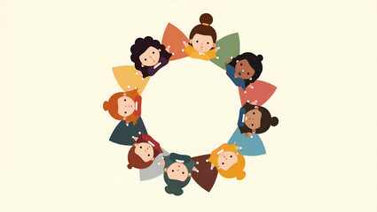 Fototapeta premium Diversity and Multicultural Education Clipart: Unity Circle in Flat Art - Simple Cartoon 2D Emblem Promoting Inclusivity and Unity in Education with Cute Vector Illustrations
