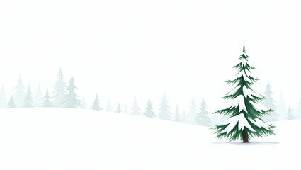 Fototapeta premium Flat Tall pine tree snow covered branches clipart watercolor illustration hand drawn white background perfect for nursery art concept as Hand drawn watercolor clipart of tall pine tree with snow cover