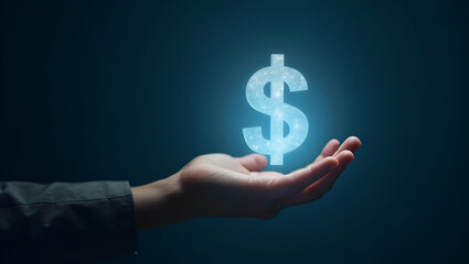 Flat Hand Holding Holographic Goals Icon: A Smart Business Approach to Profit Management and Expense Goals in a Clean, Minimalist Vector Illustration