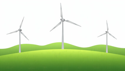 Fototapeta premium Flat Wind Turbines and Grassy Hills Flora Isolated on Transparent Background: A Cute Vector Illustration Representing Natural Energy Concepts for Smart Business Solutions