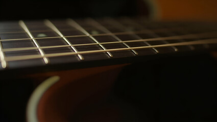 Fototapeta premium Close up of vibrating string acoustic guitar concept as Close up of vibrating string on acoustic guitar illustrating musical performance and craftsmanship in detailed photography. in Photo Stock Con