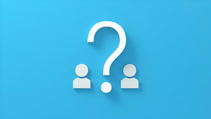 Flat Three people question mark icon blue background copy space concept as Three individuals with a question mark icon on a blue background symbolize curiosity problem solving and decision making in  