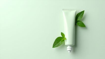 Fresh Mint Leaves and Blank Cosmetic Tube: A Minimalist Design for Natural Beauty Products and Skincare Branding - Perfect Vector Illustration for Smart Business