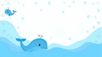 Fototapeta premium Blue water waves and whale icons border with copy space for World Water Day concept as Blue water waves whale icons border providing space for messages on whale conservation and marine health in Phot