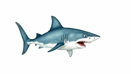 Fototapeta premium Hand Drawn Watercolor Illustration of a Hammerhead Shark Patrolling the Ocean on White Background - Unique Clipart for Photo Stock with Empty Space on the Left Side
