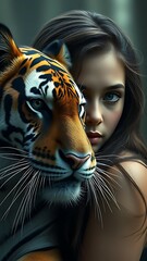 portrait of a young woman with a tiger