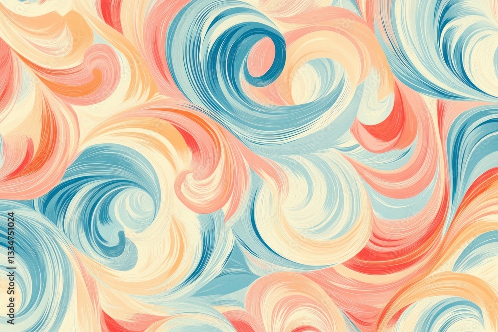 Poster a mixture of bright, pastel colors swirling and intertwining, creating an abstract, playful pattern 