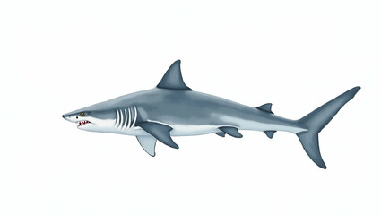 Naklejka premium Hand Drawn Watercolor Illustration of a Hammerhead Shark Patrolling the Ocean on White Background - Unique Clipart for Photo Stock with Empty Space on the Left Side