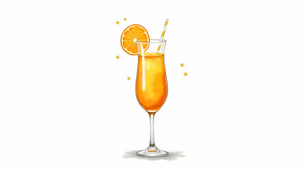 Charming Watercolor Mimosa Glass Clipart: Elegant Orange Juice & Champagne Illustration for Festive Nursery Art - Perfect for Celebrating Special Moments