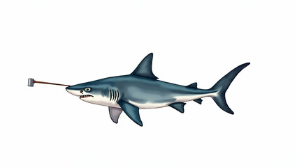 Obraz premium Hammerhead shark patrolling clipart watercolor illustration hand drawn style white background concept as Hand drawn watercolor illustration of a hammerhead shark patrolling the ocean set against a whi