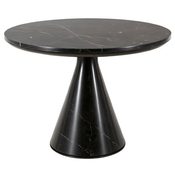 Elegant black marble round side table with a unique pedestal base.