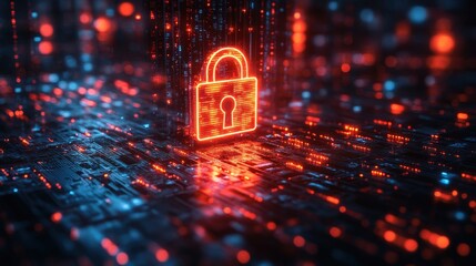 Blockchain Security Concept With Digital Padlock and Data Streams. Generative AI