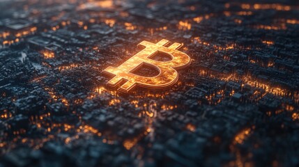 Futuristic Trading Dashboard With Glowing Bitcoin Symbol at Night. Generative AI