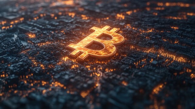 Futuristic Trading Dashboard With Glowing Bitcoin Symbol at Night. Generative AI