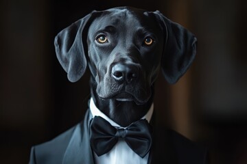 Elegant Black Dog in Tuxedo Bow Tie