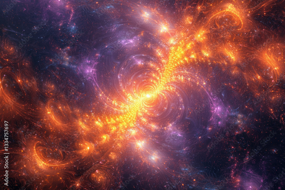 Aufkleber a vibrant cosmic swirl of orange and purple nebulae, showcasing intricate patterns and stellar forma