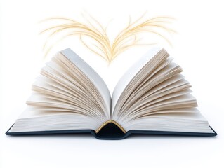 Open Book with Glowing Golden Pages and Wisps of Light