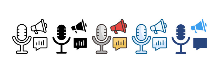 Podcast Marketing Icon Set Multiple Style Collection