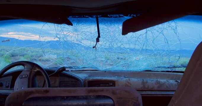 Broken Windsheild Time lapse of the Sunset in the Desert