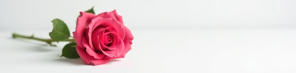 Single rose in isolation on a clean and simple white surface, pink, red, white