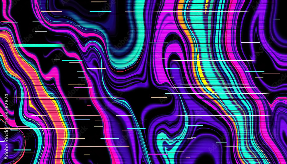 Aufkleber vibrant abstract glitch background with fluid like shapes and horizontal lines dynamic effect